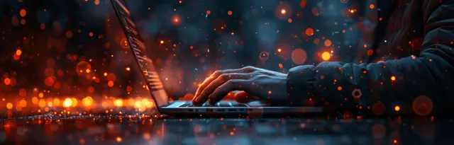 Businessman typing on laptop while projected growth charts glow on a virtual screen