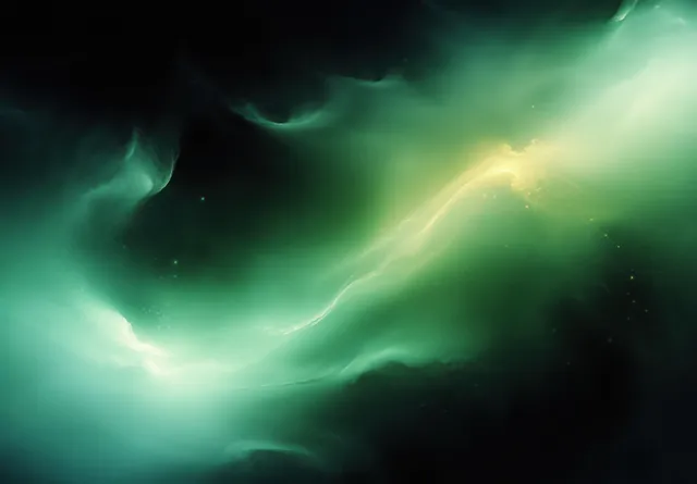 Soft Green Light Swirl Over Black Abstract Gradient Background