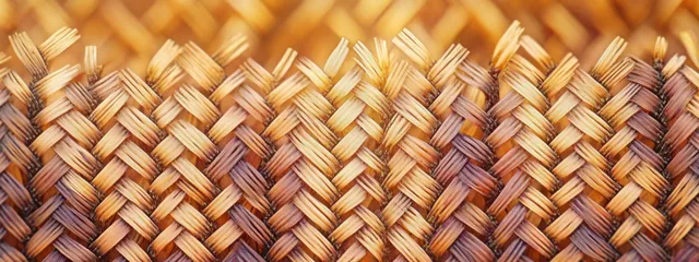 Close-up of interwoven natural fibers forming a tight basket weave pattern in warm brown and beige tones.