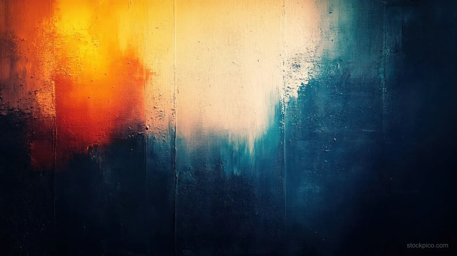 Orange and blue grunge abstract texture with splashes and scratched weathering across a dark background.