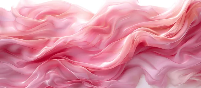 Soft pink pastel silk fabric with flowing wavy folds creates a dreamy, elegant background.