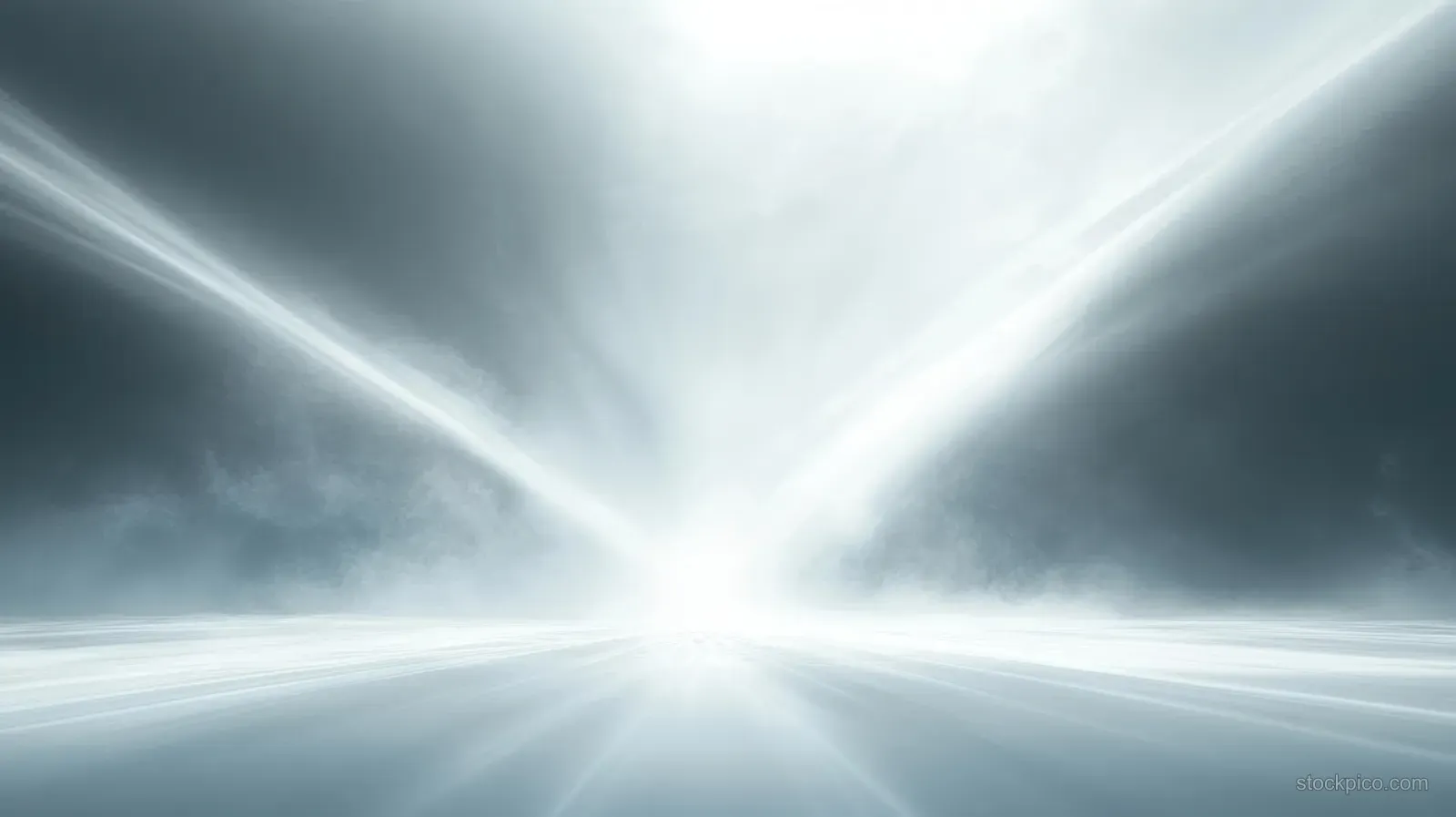 Misty abstract landscape with soft converging light beams fading into a distant horizon.