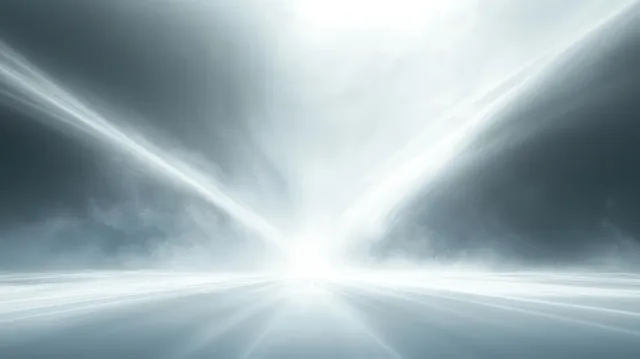 Misty abstract landscape with soft converging light beams fading into a distant horizon.