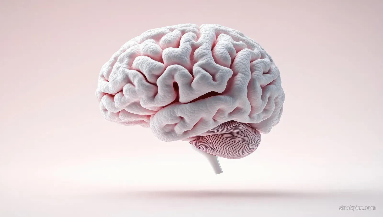 3D human brain model isolated on a white background with visible brain folds under soft lighting.