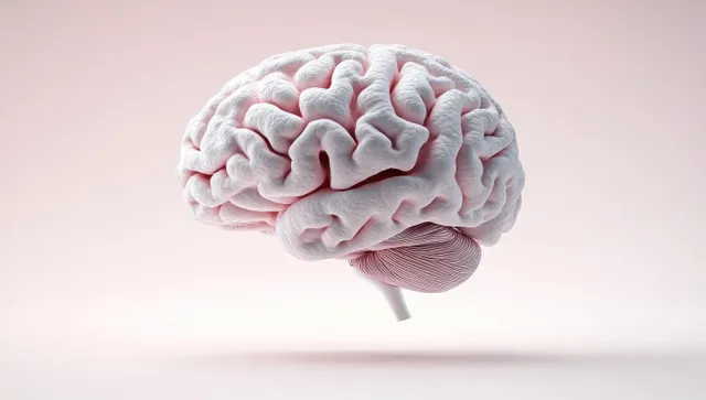 3D human brain model isolated on a white background with visible brain folds under soft lighting.