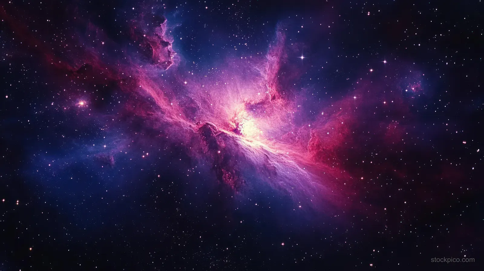 Colorful cosmic nebula clouds and star clusters glow across a dark outer space background.