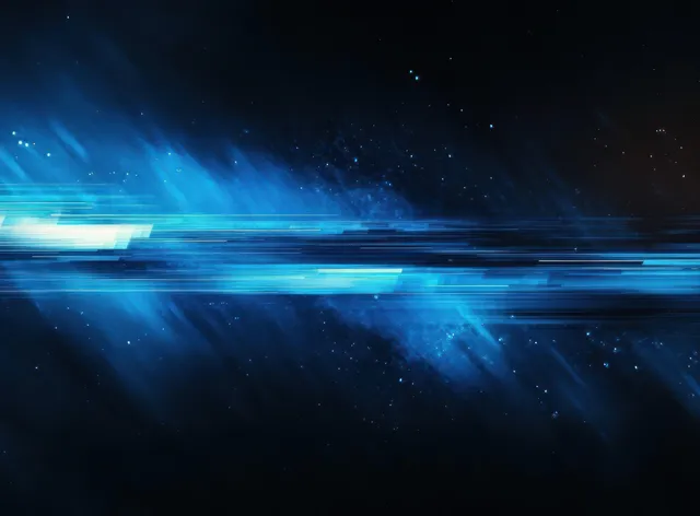 Electric blue and teal light streaks racing across dark abstract technology background with Neon Light Trails