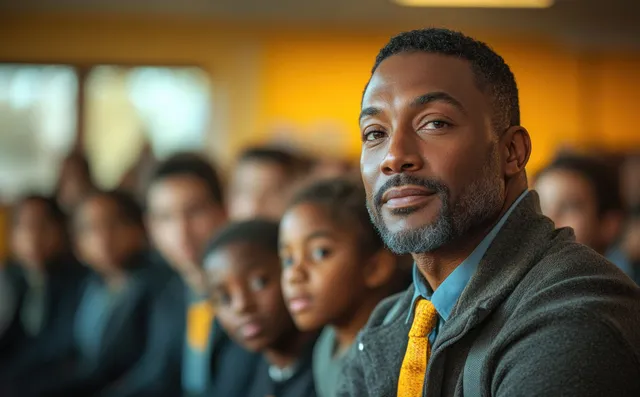 Teacher Leading Students in a Warm Classroom with Focused Faces