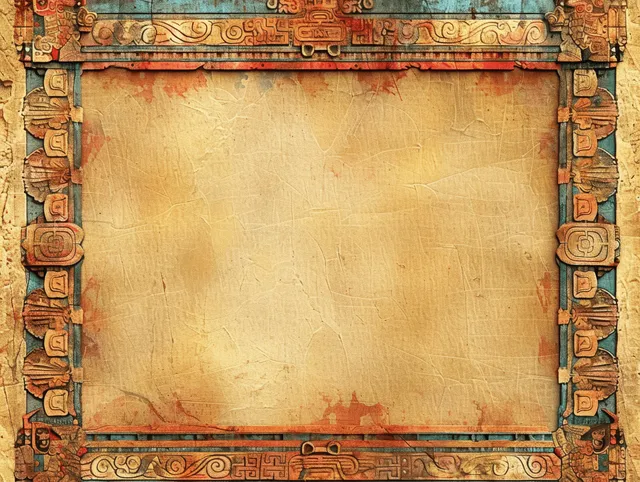Aged parchment background with ornate Mayan-style tribal border frame
