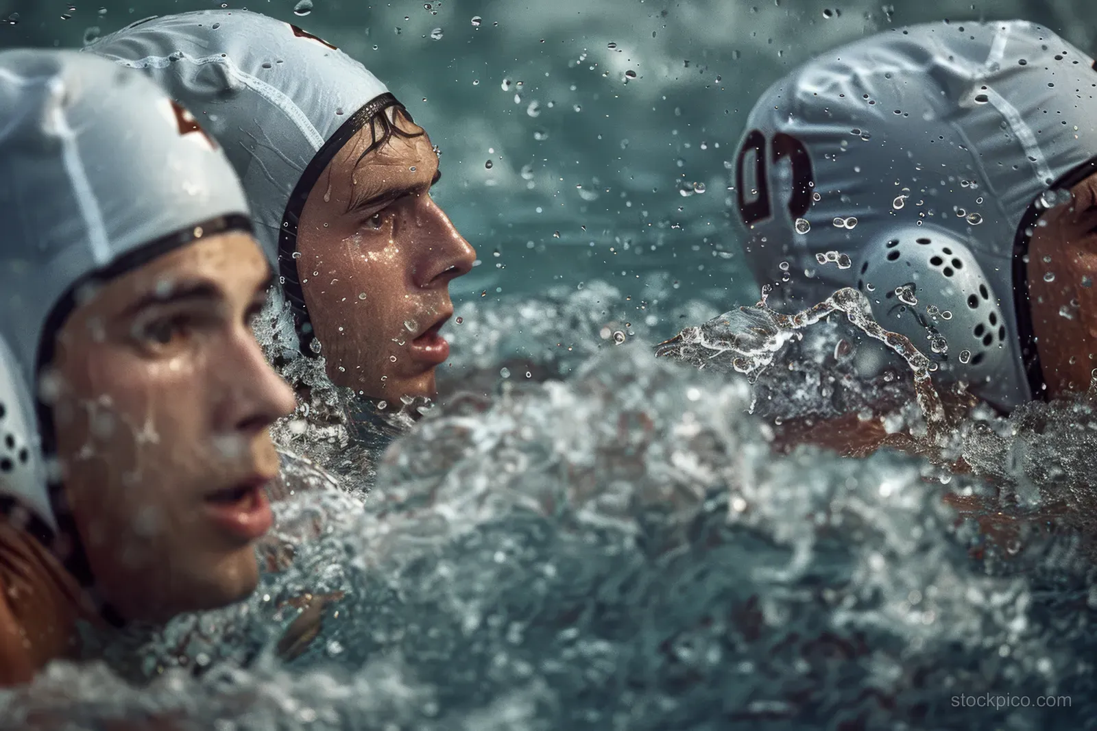Serbian water polo player throws the ball forward as water splashes across the frame.