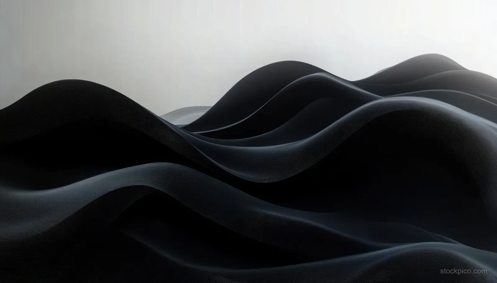 Smooth black wave ridges flow across a bright minimalist background with subtle soft glow.