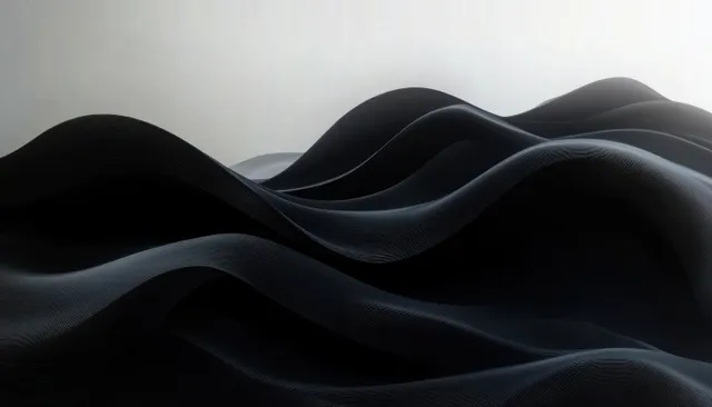 Smooth black wave ridges flow across a bright minimalist background with subtle soft glow.