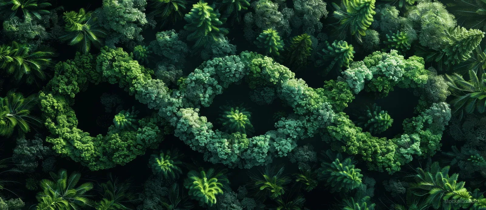 Dense forest canopy fills the frame with layered green leaves and foliage textures.