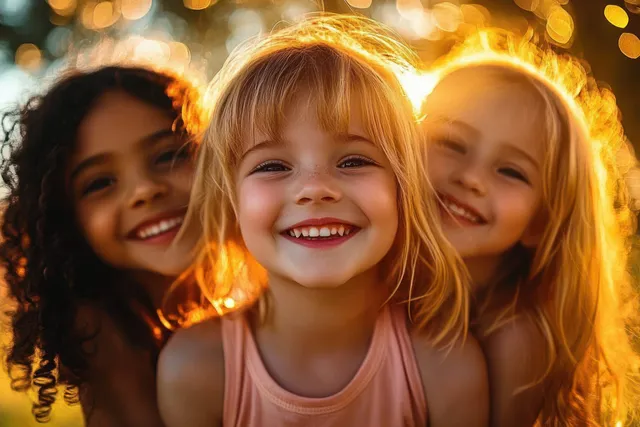 Cheerful Diverse Children Embracing Friendship in a Schoolyard