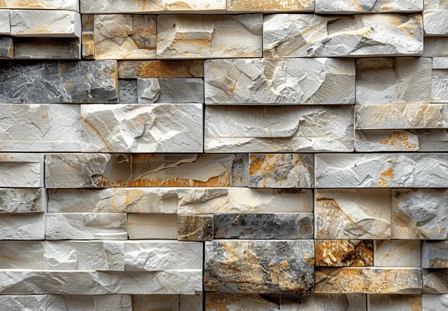 Beige and cream stone brick wall texture with rough stacked blocks and visible mortar seams.