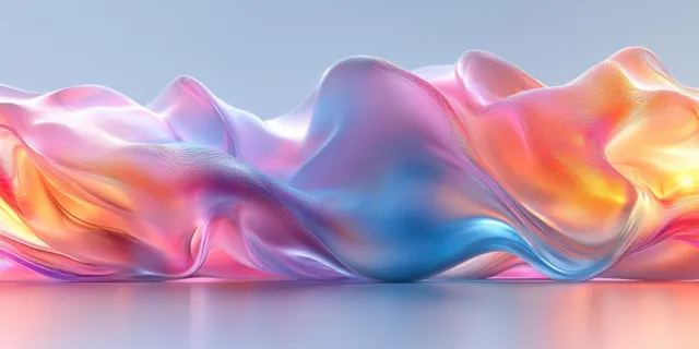 Iridescent pastel liquid glass waves with glowing reflections and flowing curves