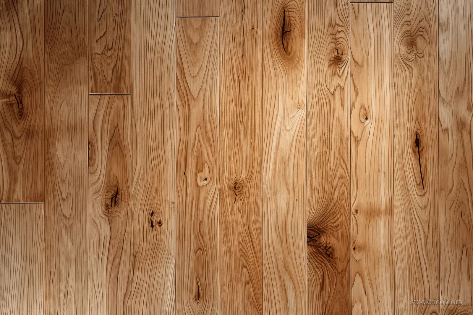 Top view of light wood flooring planks with visible grain, knots, and subtle seams.