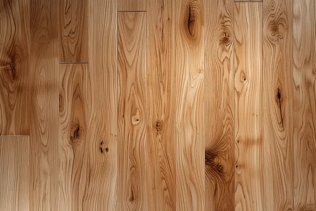 Top view of light wood flooring planks with visible grain, knots, and subtle seams.