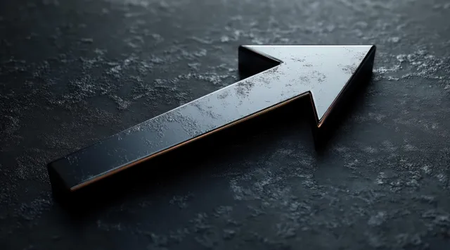 A black metallic arrow points diagonally upward on a textured dark surface with glossy reflections.