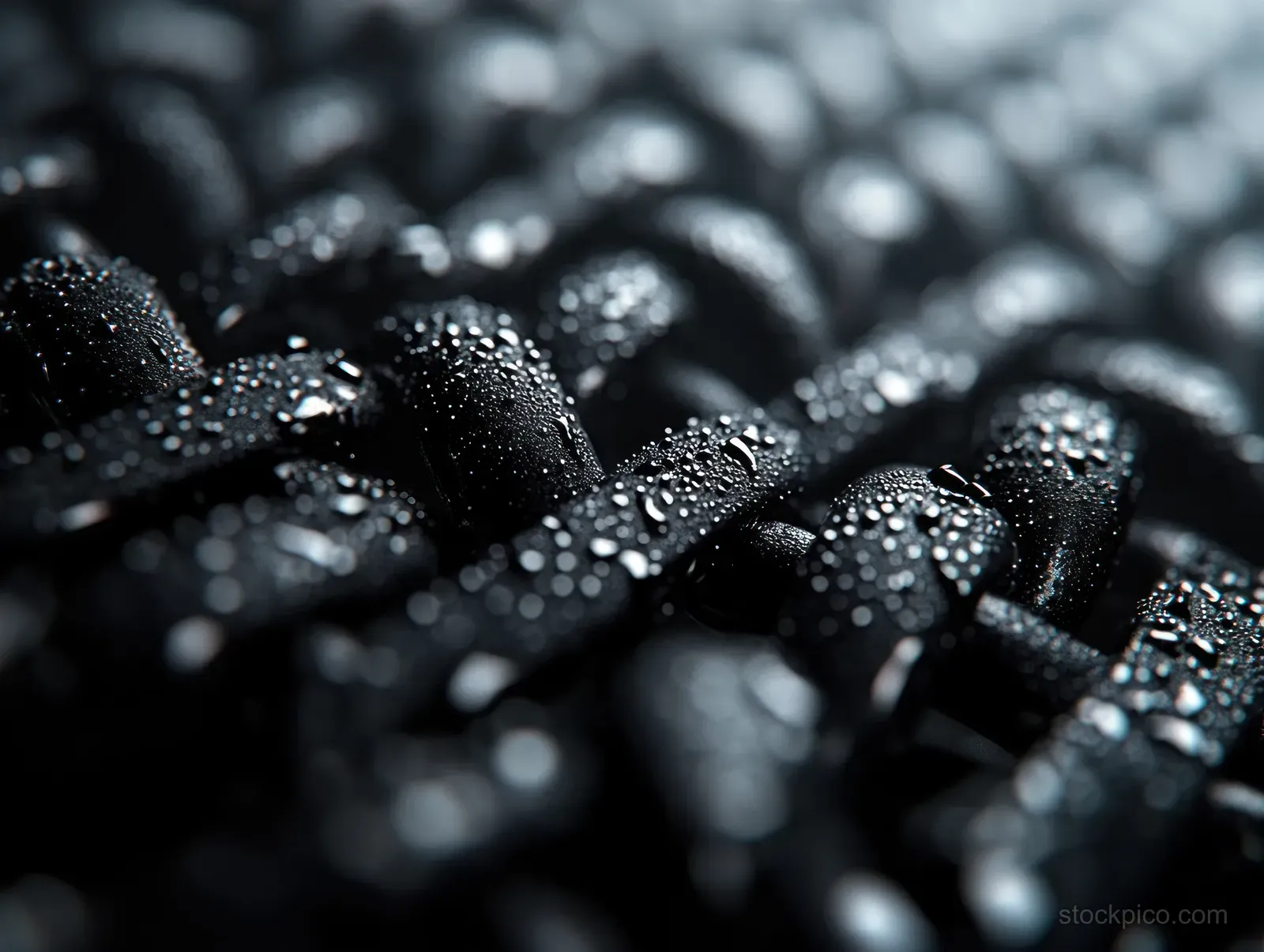 Close-up of cascading metal chain links with dramatic lighting and detailed texture against a white background.