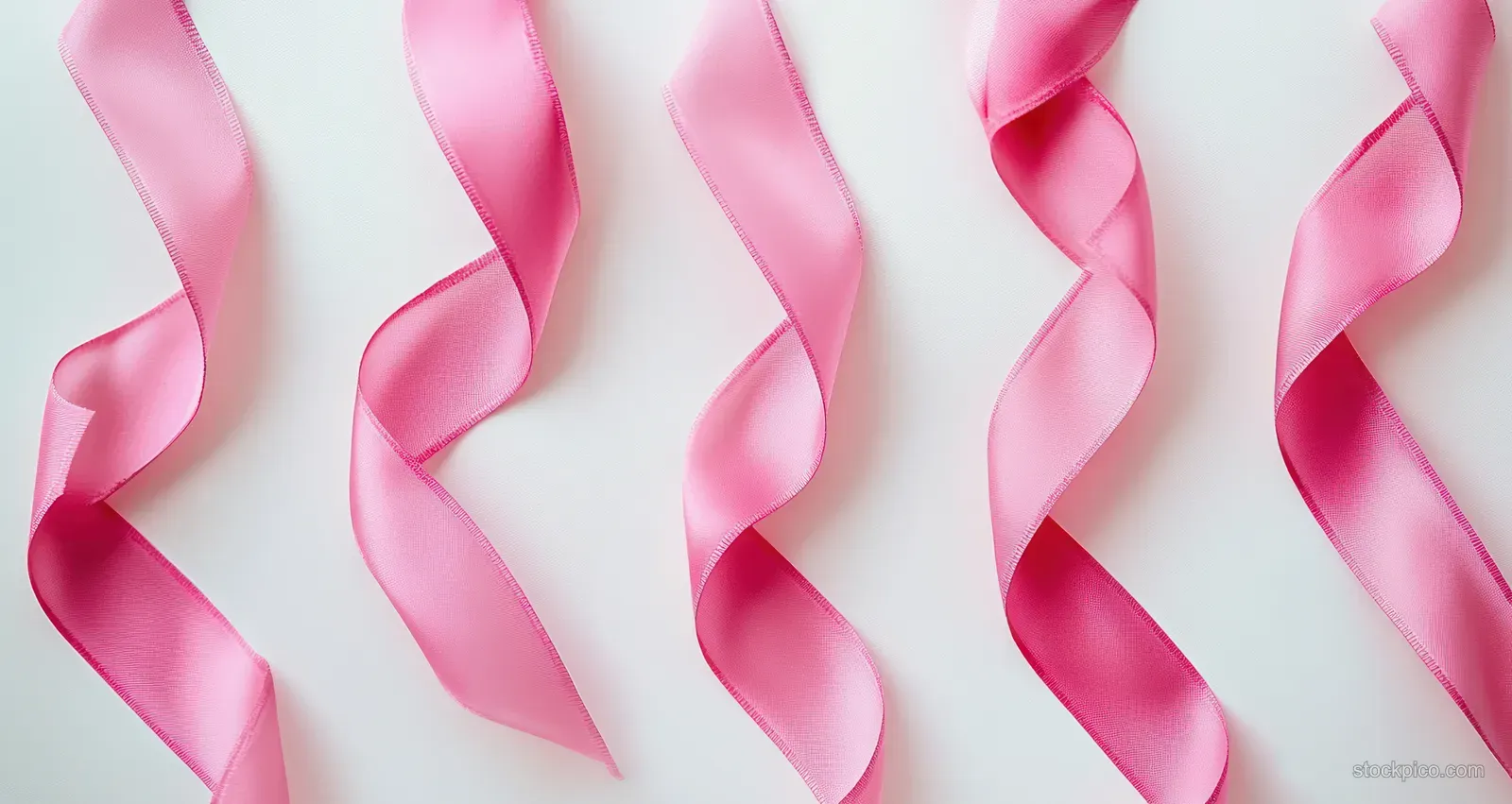 Pink breast cancer awareness ribbons with soft folds across a white background.