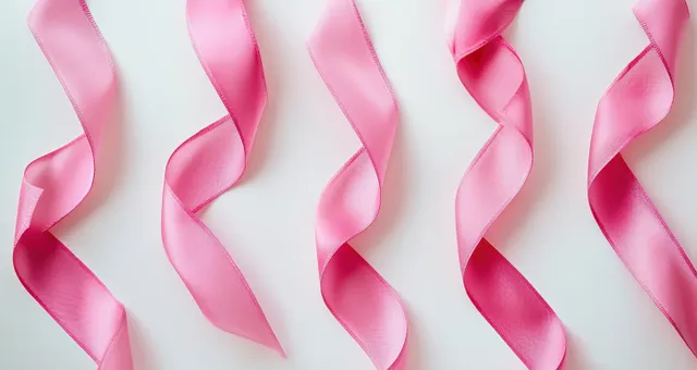 Pink breast cancer awareness ribbons arranged on white background with soft folds with Hope And Strength