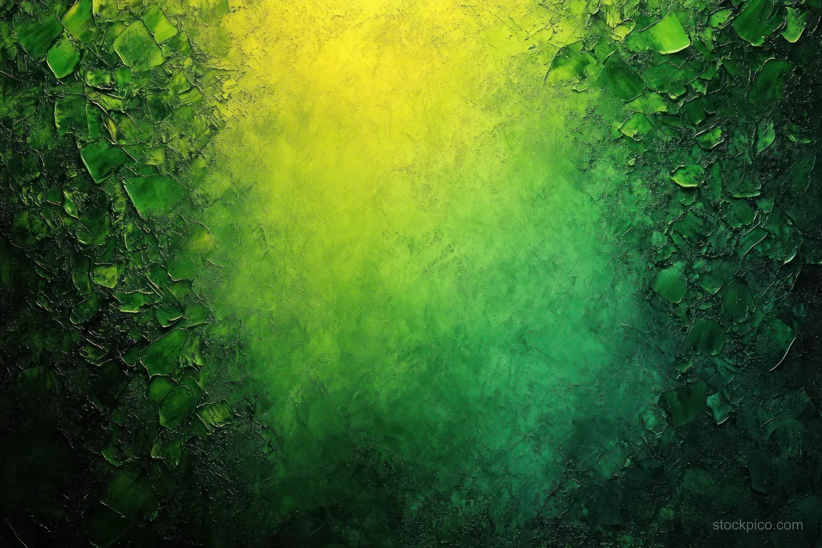 Smoky green-yellow spotlight glow spreads over a grunge wall texture with peeling paint and dark edges.