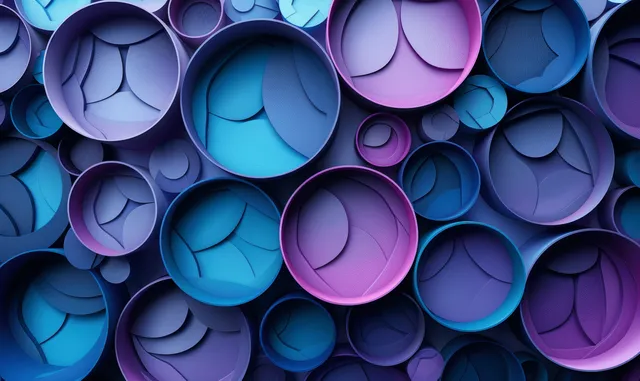 3D abstract blue and purple spheres floating on a smooth gradient background