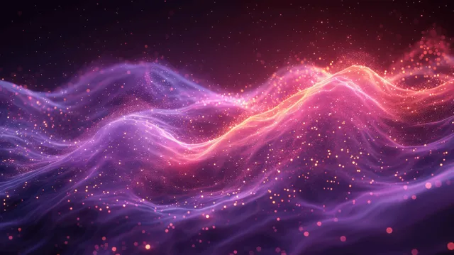 Purple glowing wave of stardust and bokeh light effects across a dark cosmic background