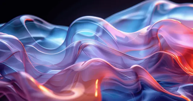 Blue and purple geometric glass blocks glowing on dark black background with refraction