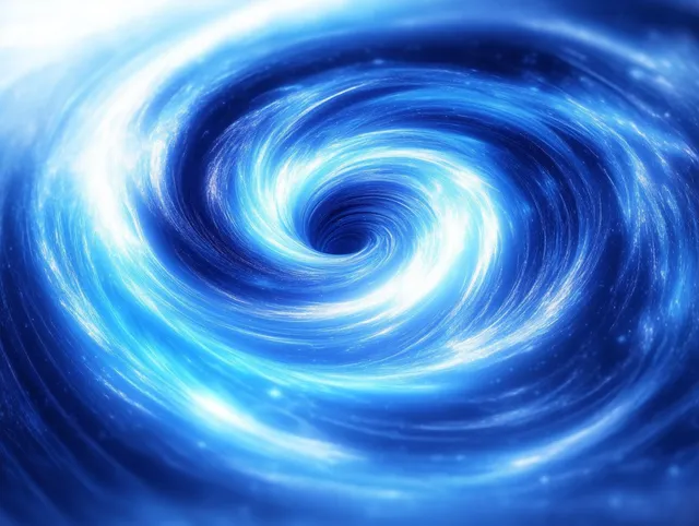 Blue glowing vortex spiral swirling through a cosmic tunnel with radiant light