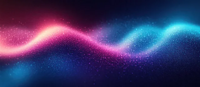 Neon blue and purple wave gradients with magenta glow and soft bokeh lights on a dark abstract background.