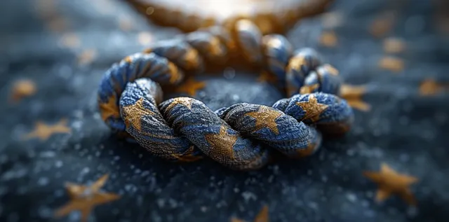 EU rope knot symbol with star markings on dark blue textured background