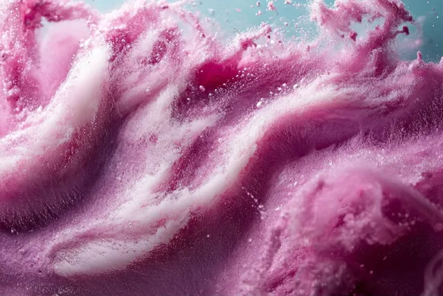 Purple and white foam swirls across light blue background, forming textured wave patterns