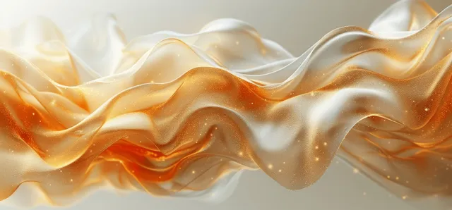 Golden 3D wave ribbon flowing across beige background with glowing highlights