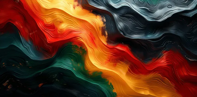 Juneteenth abstract waves with red yellow green and black swirl textures backdrop