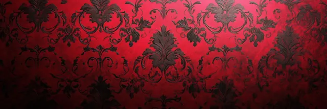 Baroque red damask wallpaper pattern with ornate floral motifs and vintage textile texture