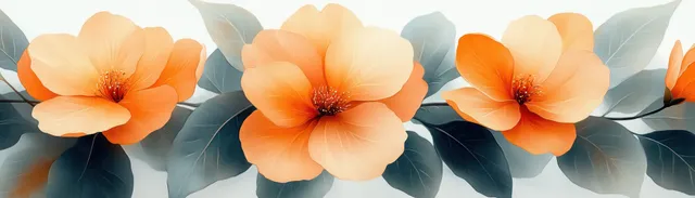 Orange blossoms with dark green leaves arranged in a soft border