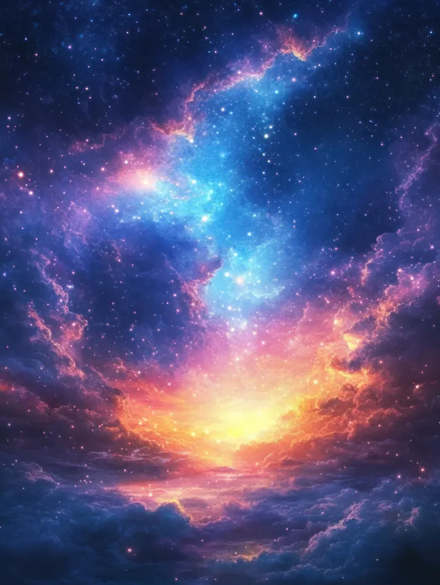 Cosmic galaxy nebula landscape with glowing starlight clouds over a dark night sky