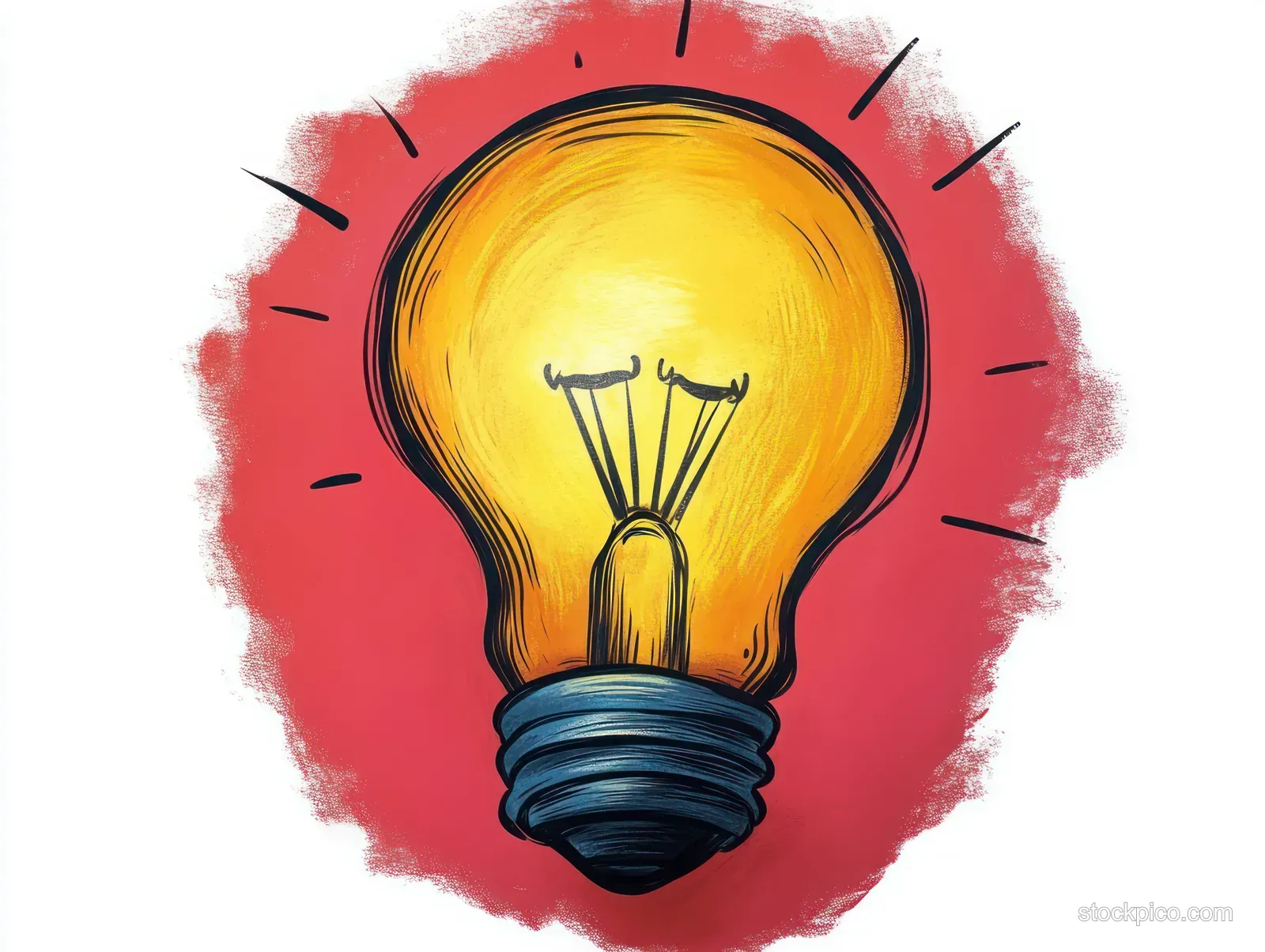 Glowing Yellow Light Bulb Idea Icon on Red Painted Background