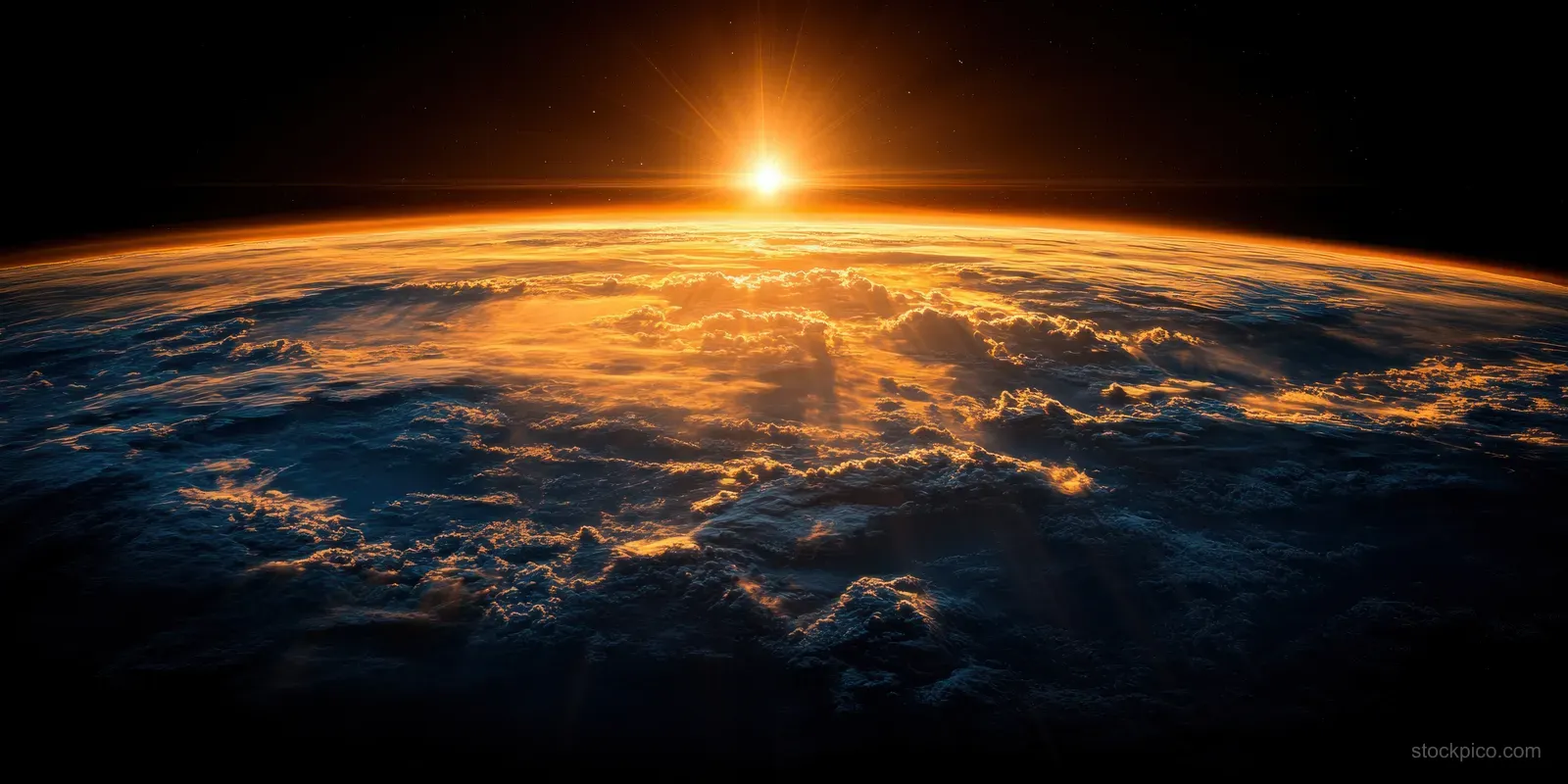 Orbital view of Earth with cloud formations over Australia and New Zealand and a glowing sunrise along the horizon.