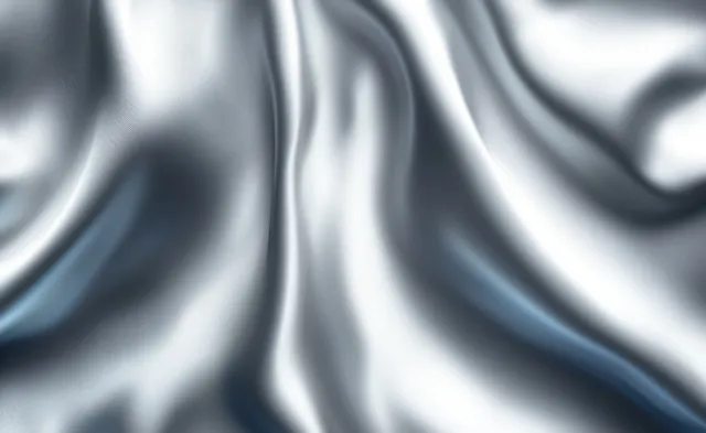 Silver-white satin fabric draped in flowing waves with intricate folds and glossy highlights.