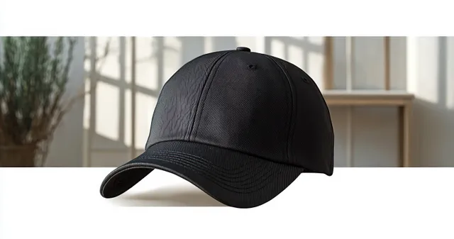 Black baseball cap resting on white surface in softly lit indoor room near window