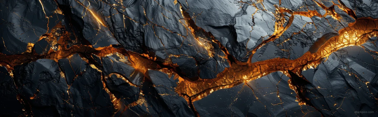 Dark cracked rock surface with glowing golden veins across the middle.