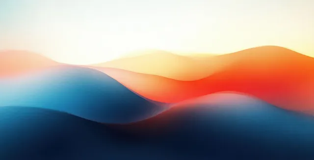 Glowing gradient mountain landscape with soft curves and blue orange white haze