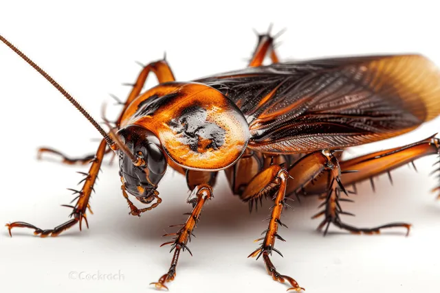 Realistic cockroach closeup isolated on white background with visible antennae and legs with Pest Control