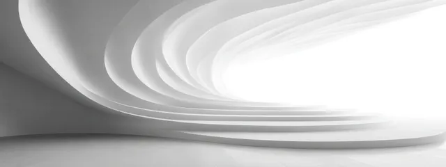 Minimalist white architectural curves with soft lighting in an empty interior corridor perspective