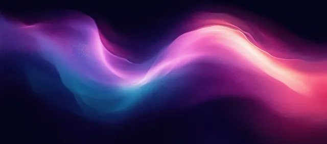 Neon purple and blue ribbon waves swirling across a dark gradient background with Abstract Art
