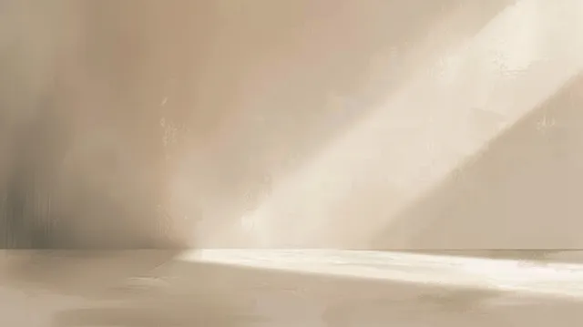 Empty neutral room with soft sunbeams casting gentle shadows across the floor