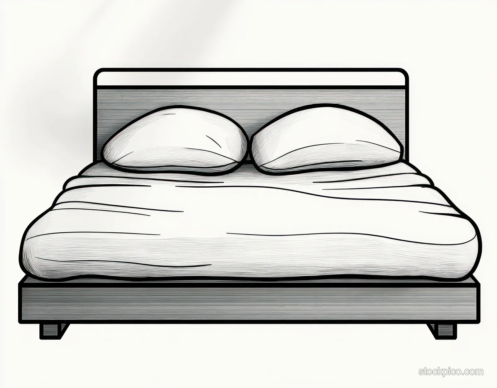 Minimalist bed with white bedding and two pillows on a wooden frame in a clean bedroom setting.